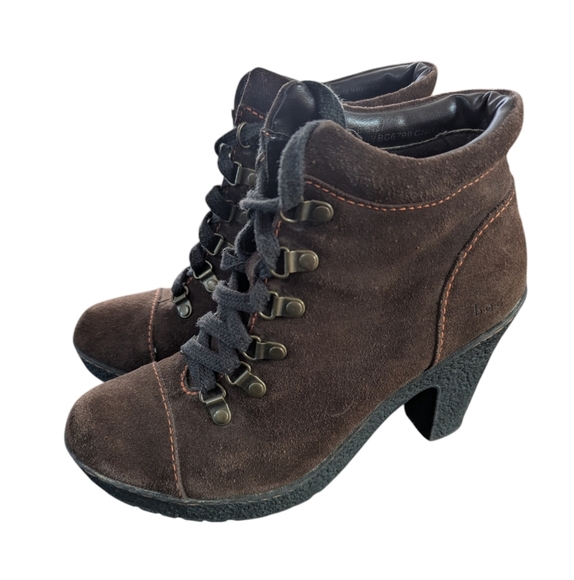 Boc By Born Brown Suede Lace Up Ankle Boots 6.5 Booties Preppy Neutral Combat - Picture 1 of 8